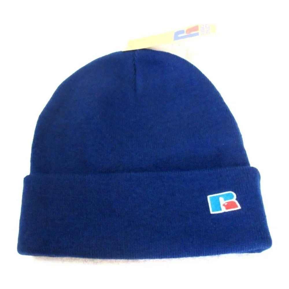 Russell Athletic Men's Classic Cuff Logo Beanie Hat Navy Blue OSFA NWT Free Ship - Picture 2 of 3